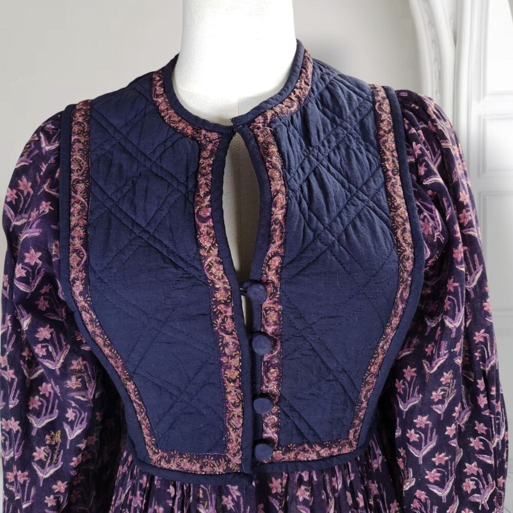Vintage 70s Phool Indian Cotton Gauze Block Print Peasant Dress Size 4 Boho - Picture 5 of 16